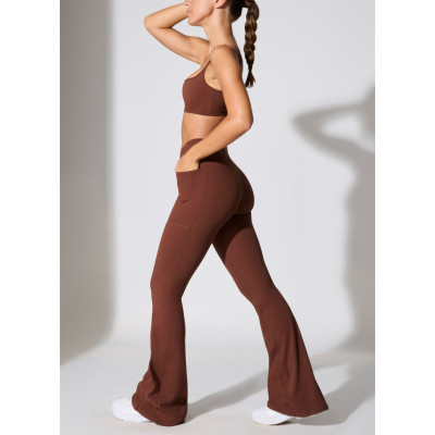 Crossover waist lightweight flared leggings with side pockets