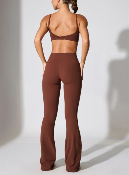 Crossover waist lightweight flared leggings with side pockets