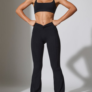 Crossover waist lightweight flared leggings with side pockets