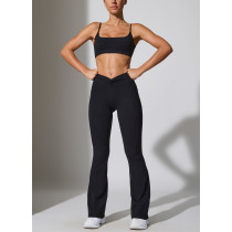 Crossover waist lightweight flared leggings with side pockets