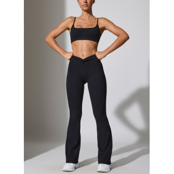 Crossover waist lightweight flared leggings with side pockets