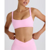 Scoop neck padded sports bra with wide shoulder straps medium impact lower back yoga bralette