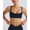 Scoop neck padded sports bra with wide shoulder straps medium impact lower back yoga bralette