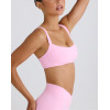Scoop neck padded sports bra with wide shoulder straps medium impact lower back yoga bralette
