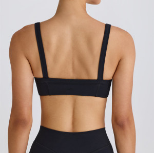 Scoop neck padded sports bra with wide shoulder straps medium impact lower back yoga bralette