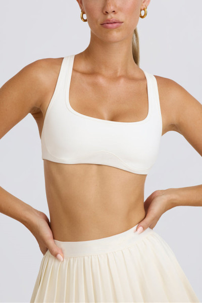 Women's square neck wide strap sports bra racerback gym top with removable padding