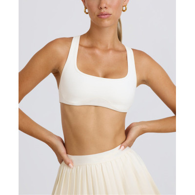 Women's square neck wide strap sports bra racerback gym top with removable padding