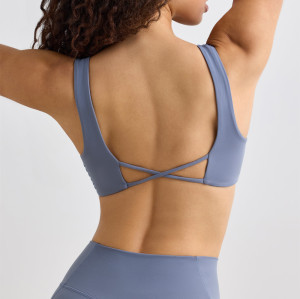 Women's plunge neck twist bra with open back light support backless sports bra