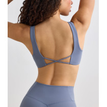 Women's plunge neck twist bra with open back light support backless sports bra