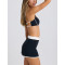 Halter design contrast trim backless sports bra scoop neck padded yoga bralette