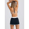 Halter design contrast trim backless sports bra scoop neck padded yoga bralette