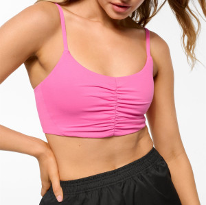 Lightweight ruched front scoop neck everyday sports bra with spaghetti strap gym top