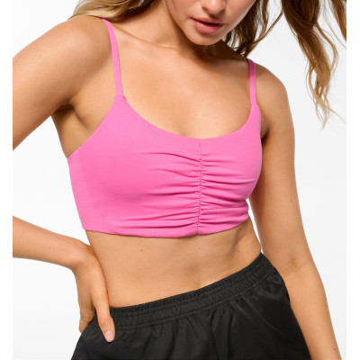 Lightweight ruched front scoop neck everyday sports bra with spaghetti strap gym top