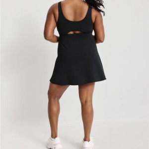 Side slit one piece hollow out tennis dress with built in shorts