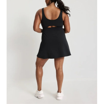 Side slit one piece hollow out tennis dress with built in shorts