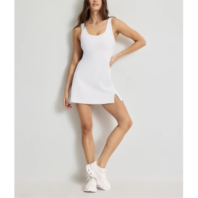 Side slit one piece hollow out tennis dress with built in shorts
