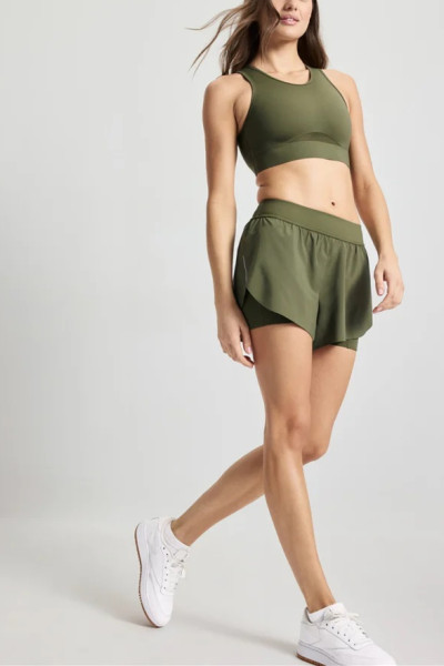 Women's 2 in 1 woven fabric training shorts high quality running shorts with side pockets