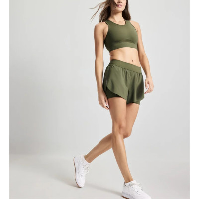 Women's 2 in 1 woven fabric training shorts high quality running shorts with side pockets