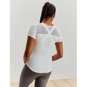 Crew neck mesh back short sleeve tees with curvy hem