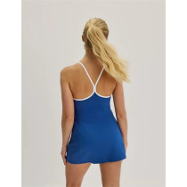Women's piped one piece tennis dress with built in shorts Y back sports dress