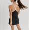 Women's piped one piece tennis dress with built in shorts Y back sports dress