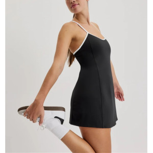 Women's piped one piece tennis dress with built in shorts Y back sports dress