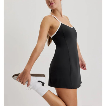 Women's piped one piece tennis dress with built in shorts Y back sports dress