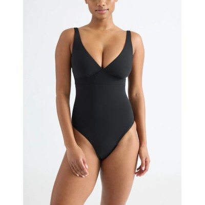 Deep v neck one piece swimsuits with adjustable straps lower back high leg swimwear