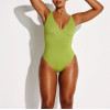 Deep v neck one piece swimsuits with adjustable straps lower back high leg swimwear