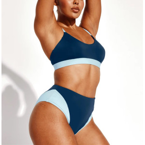 Women's color block trangle bikini top with adjustable straps