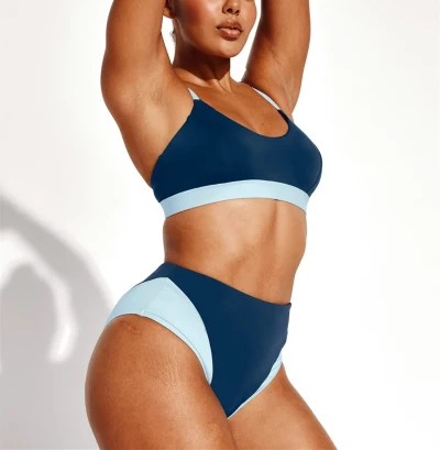 Women's color block trangle bikini top with adjustable straps