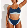 Women's color block trangle bikini top with adjustable straps