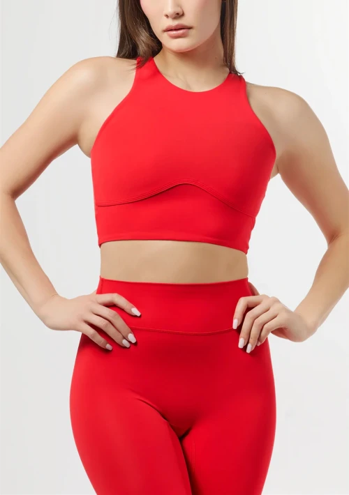 High neck longline racerback sports bra Full coverage sleeveless gym top