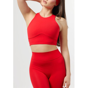 High neck longline racerback sports bra Full coverage sleeveless gym top