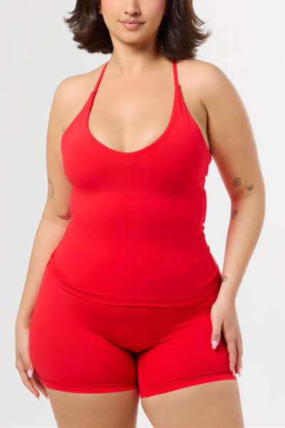 Women's light support v neck padded tank top cross back buttery soft sleeveless gym top
