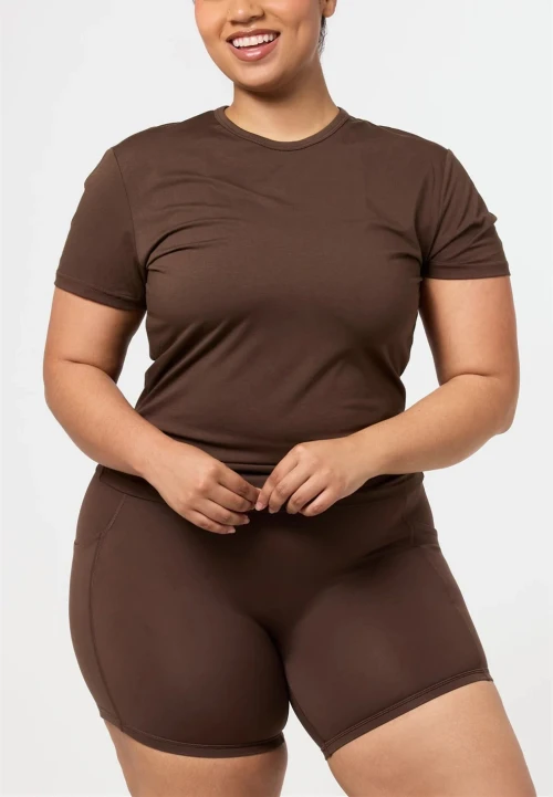 Breathable short sleeve fitted t shirts light weight stretchy tees for women