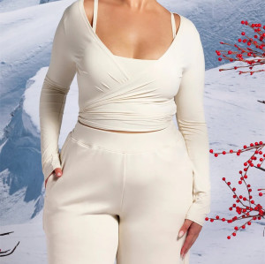 Long sleeve wrap top women's light weight ultra soft ballet crop top