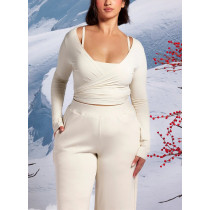 Long sleeve wrap top women's light weight ultra soft ballet crop top