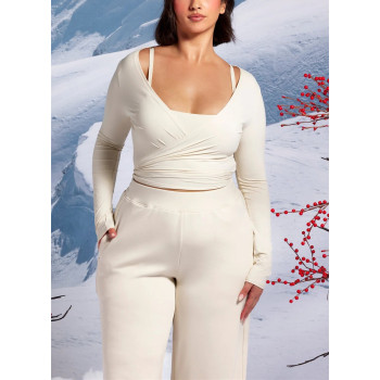 Long sleeve wrap top women's light weight ultra soft ballet crop top