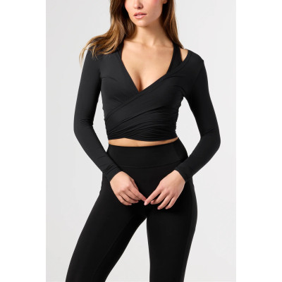 Long sleeve wrap top women's light weight ultra soft ballet crop top