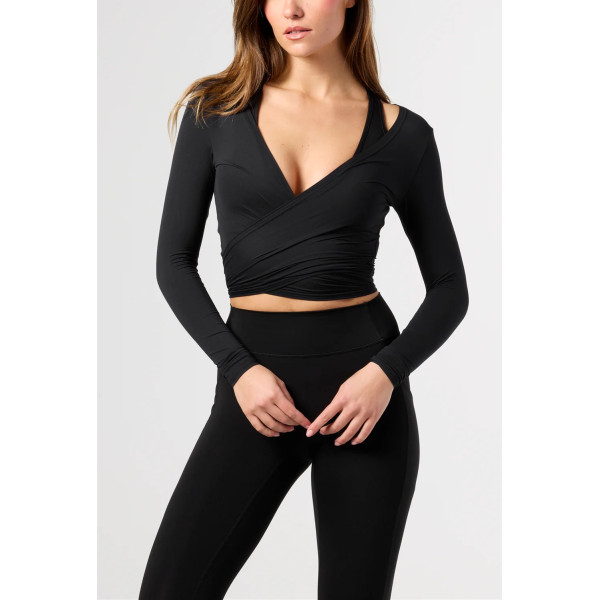 Long sleeve wrap top women's light weight ultra soft ballet crop top