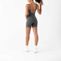 Women's square neck one piece bike shorts with open back adjustable strap short jumpsuits