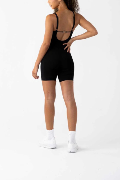 Women's square neck one piece bike shorts with open back adjustable strap short jumpsuits