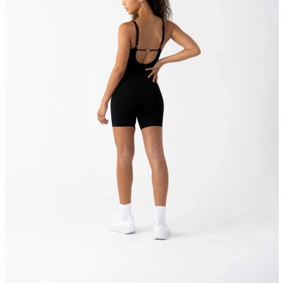 Women's square neck one piece bike shorts with open back adjustable strap short jumpsuits