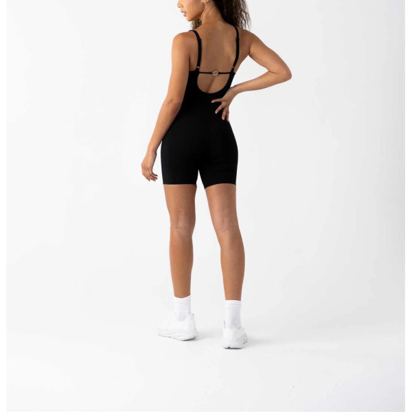 Women's square neck one piece bike shorts with open back adjustable strap short jumpsuits