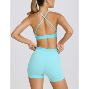 Women's scoop neck back cross sports bra medium support gym bra with adjustable straps