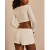 Women's brushed crop top long sleeve v neck fitted t shirts