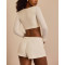 Women's brushed crop top long sleeve v neck fitted t shirts