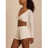 Women's brushed crop top long sleeve v neck fitted t shirts
