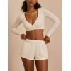 Women's brushed crop top long sleeve v neck fitted t shirts